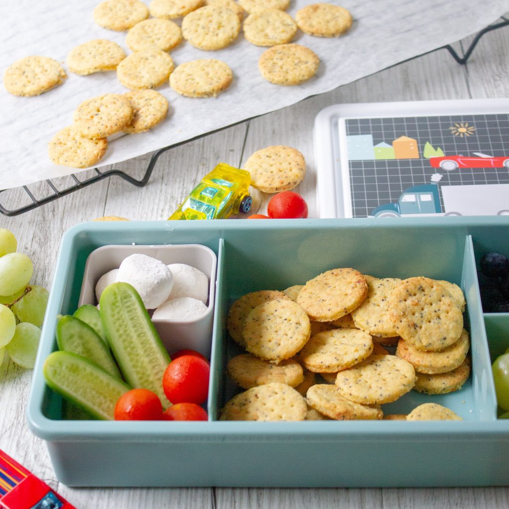 Carrot, cheddar and poppy seed crackers